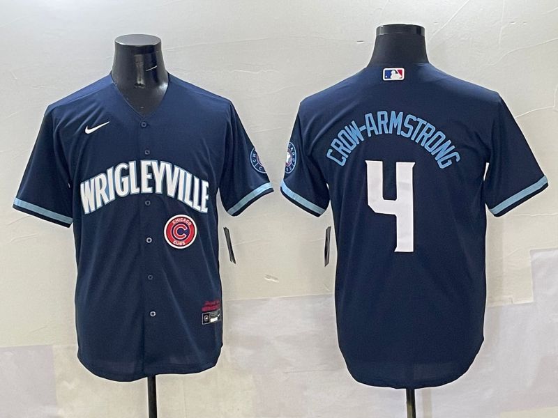 Men Chicago Cubs 4 Crow-Armstrong Dark Blue City Edition 2025 Nike MLB Jersey style 19